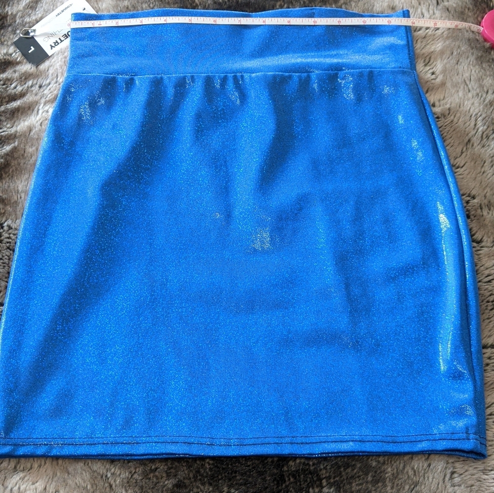 Blue holographic sparkly mini skirt
